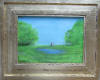 2 people walking pond and trees